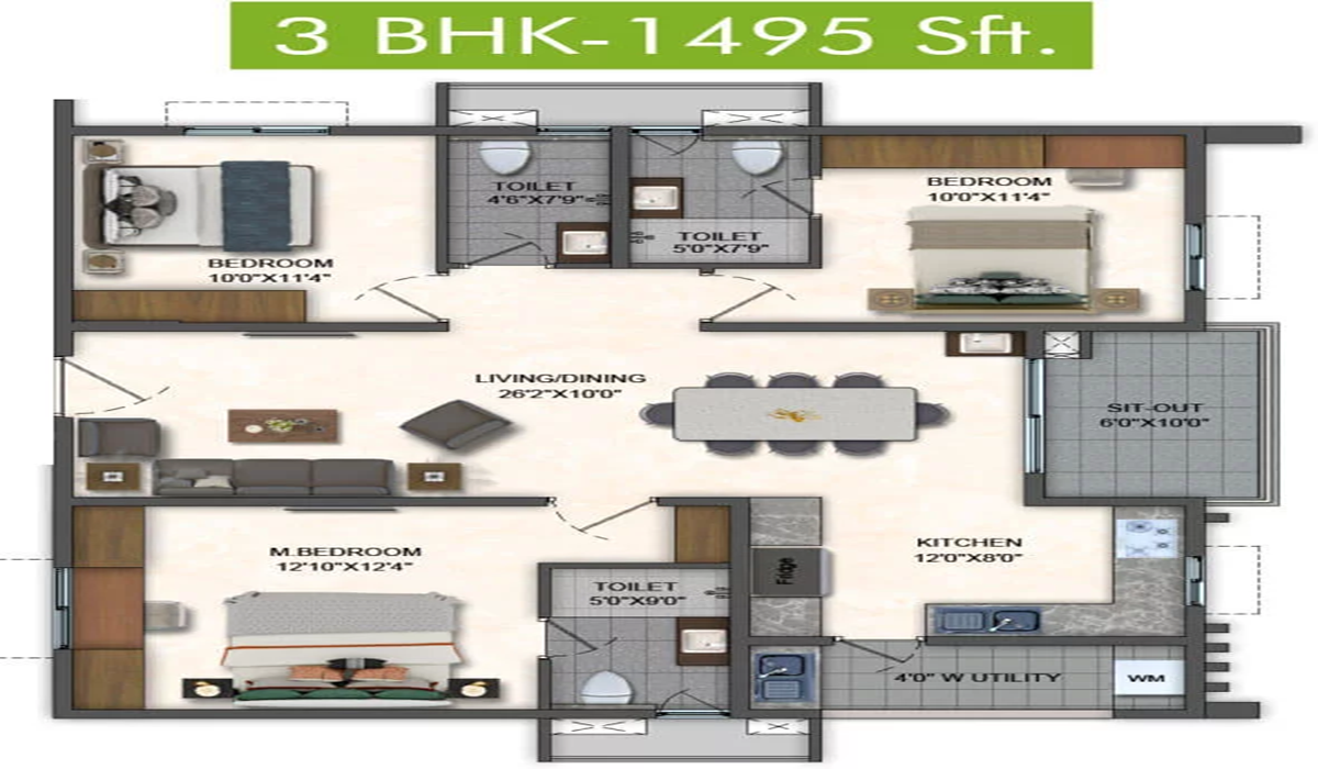 2BHK Floor Plan Pavani Mirabilia