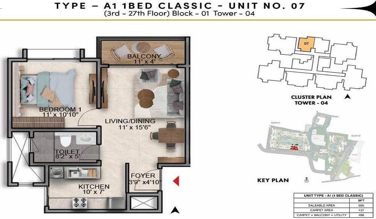 1BHk Floor Plan Prestige Southern Star in Akshayanagar, Bannerghatta Road, Bangalore