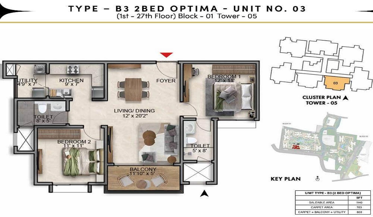2BHK Floor Plan Prestige Southern Star in Akshayanagar, Bannerghatta Road, Bangalore