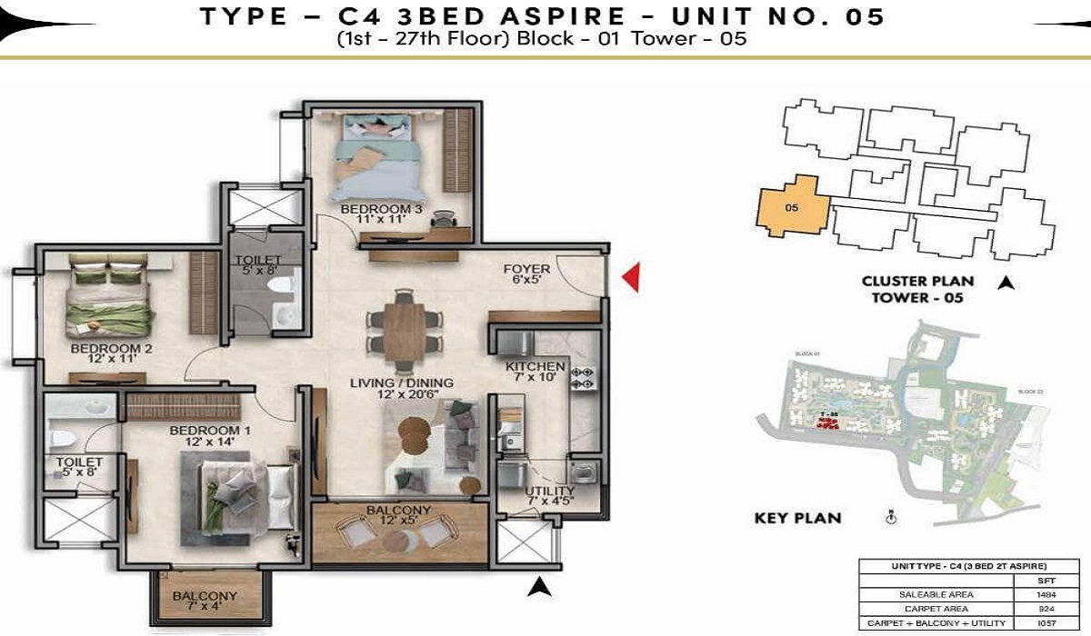 2BHk Floor Plan Prestige Southern Star in Akshayanagar, Bannerghatta Road, Bangalore