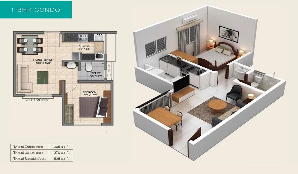 1BHK Floor Plan Provident Park Square, Kanakapura Road, Bangalore