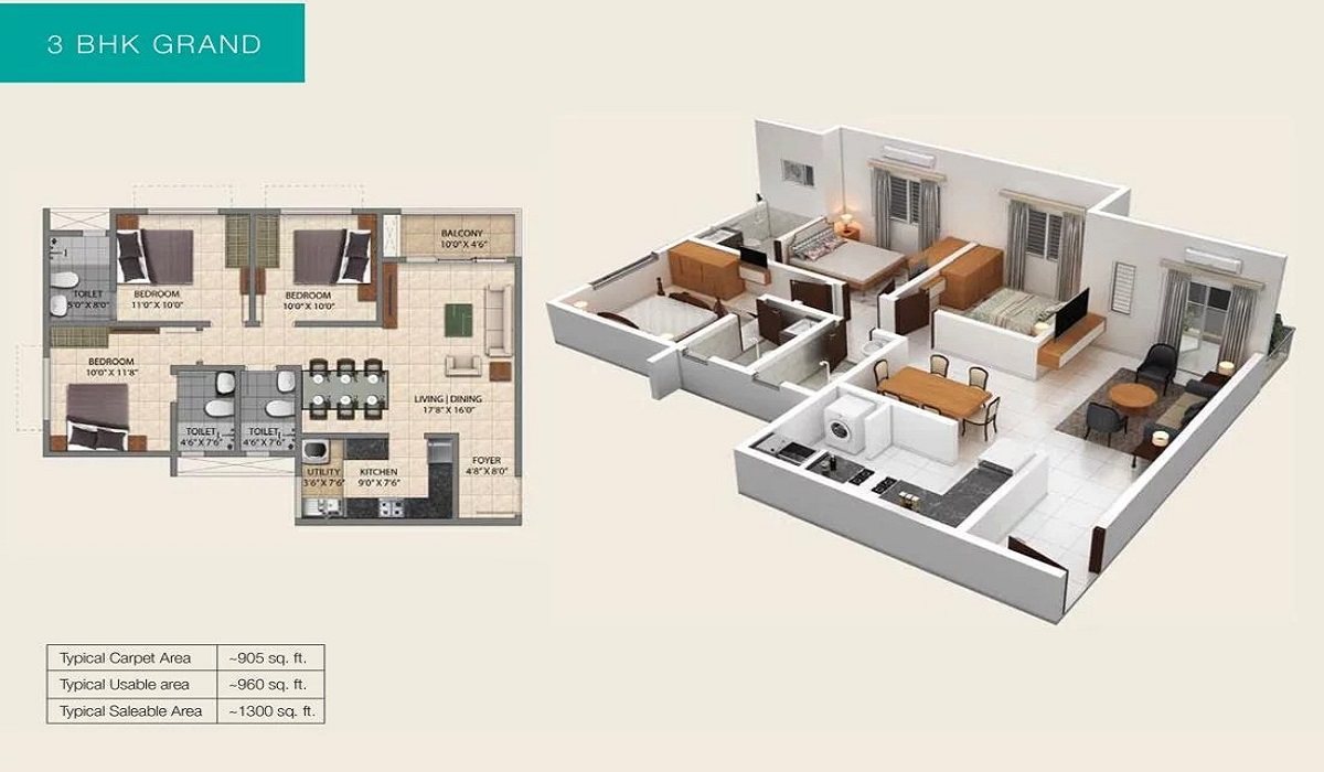 2 BHK Floor Plan Provident Park Square, Kanakapura Road, Bangalore