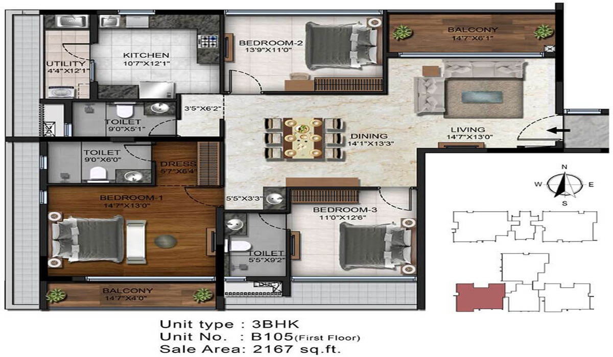3BHK Floor Plan Radiance Platinum Koramangala, Bangalore