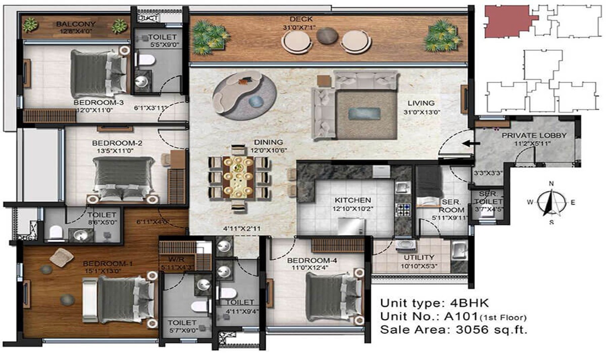 3BHK Floor Plan Radiance Platinum