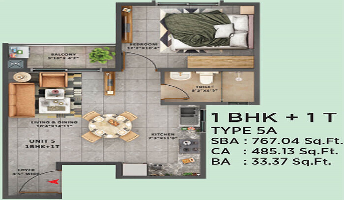 Sattva Forest Ridge JP Nagar Bangalore 1BHK Floor Plan