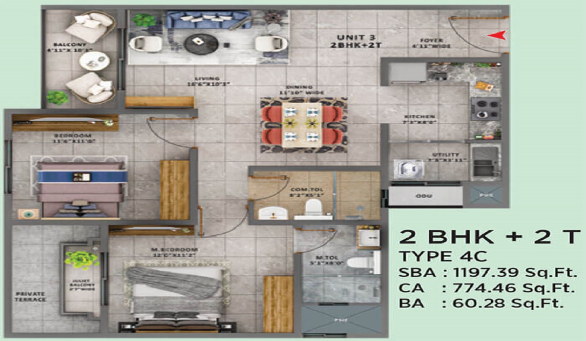 Sattva Forest Ridge JP Nagar Bangalore 2BHK Floor Plan