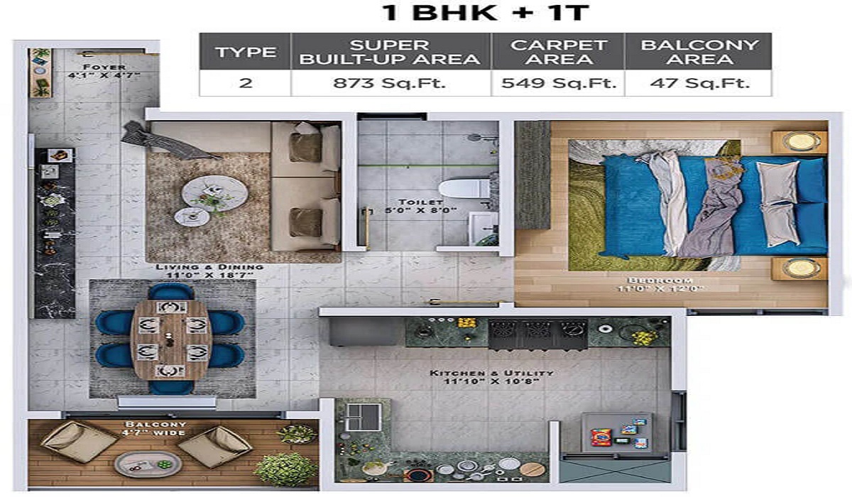 Sattva Lumina in Yelahanka, North Bangalore 1BHK Floor Plan