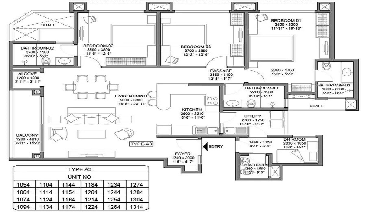 Sobha Royal Crest in Banashankari, Bangalore 3BHk Floor Plan