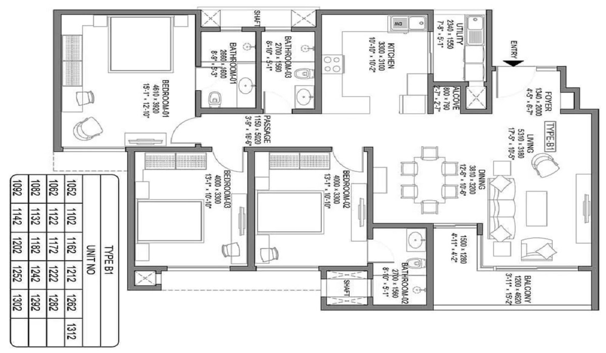 3BHK Floor Plan