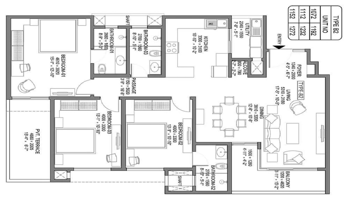 Sobha Royal Crest in Banashankari, Bangalore 3BHK Apartment Floor Plan