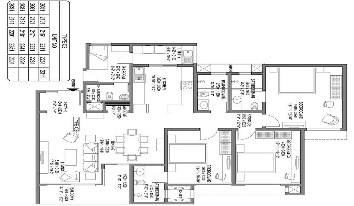 Sobha Royal Crest in Banashankari, Bangalore 3BHK Units Floor Plan