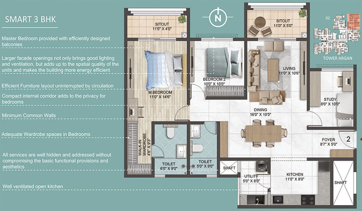 3 BHK Apartments Floor Plan